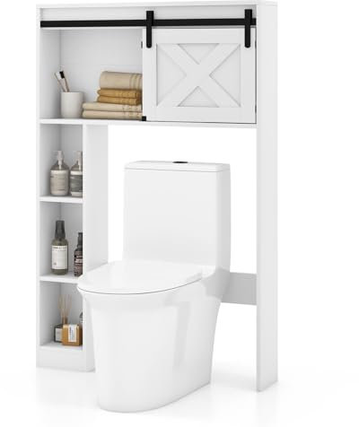 GIANTEX Toilettenschrank, Aufbewahrungsschrank über Toilette, Weiß