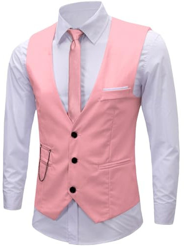 ERZTIAY Abito formale da uomo, slim fit, senza maniche, gilet, Rosa chiaro, XX-Large