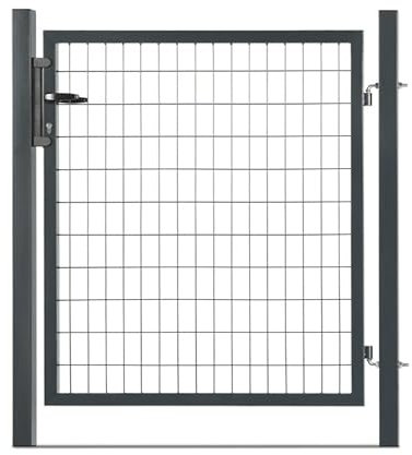 Gardenode Portillon de Jardin grillagé en Acier galvanisé Porte de Jardin pour clôture avec Serrure Maille 100 x 50 Passage 1m20 x H 1m00 Noir