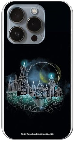 Personalaizer Offizielle Harry Potter Schutzhülle, kompatibel mit iPhone 15 Pro, Hogwarts Schloss-Design, flexibel, TPU-Silikon, transparent