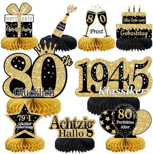 80. Geburtstag Mann 9 Stk Schwarze Goldene Bienenwabe Mittelstück Tischdeko Geburtstag,80 Geburtstag Deko,80 Geburtstag Party Deko Für Frauen Und Mann,Geschenke Für Männer Geburtstag (Deutsche)
