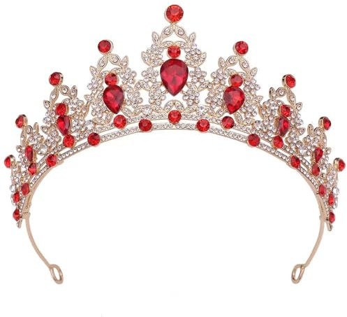 Rot Strasssteine Mädchen Kristall Tiara Hochzeit Braut Frauen Prinzessin Stirnband Krone Haarschmuck für Geburtstag Party Festzug Abschlussball Königin Kostüm Bühnenauftritte