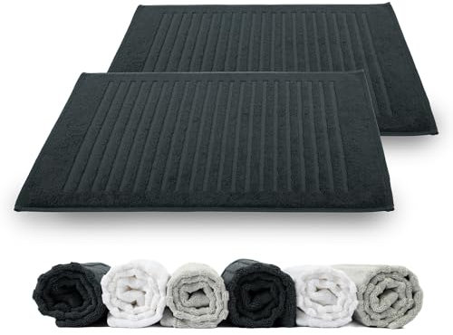 Rinsl Duschvorleger Badvorleger 2er Set | 100% Baumwolle Frottee 700 g/m² | Badematte Schnelltrocknend Maschinenwaschbar Wasserabsorbierend Dunkelgrau (Anthrazit Grau, 50 x 70 cm 2er Pack)