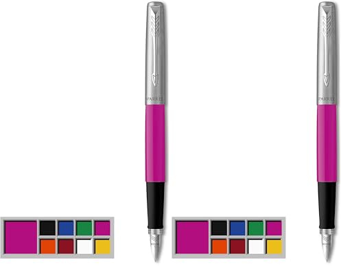 PARKER Jotter Originals Fountain Pen, Classic Magenta Finish, Medium Nib, Blue & Black Ink (Pack of 2)