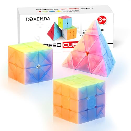 Roxenda Zauberwürfel Set, Original Speed Cube Set mit 2x2 3x3 Pyramide Speedcube, Einfaches Drehen & Flüssiges Spielen (Gelee)