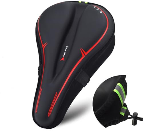 RIXOW Gel Sattelbezug Fahrrad, Fahrradsattel Überzug mit mehrschichtigem Polster, Sattelbezug wasserdicht, Sattelbezug Gelüberzug für Mountainbike, Indoor-Radfahren, Spinnen (red)