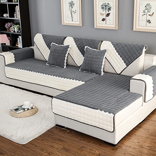 Weicher Cord-Sofabezug, karierte Sofabezug, rutschfester Sofa-Schonbezug, kompatibel mit Hunden, Katzen, Kinder, Liebessitz, Liegestuhl, Leder, L-Form, Armlehnen-Rückenlehnenbezug (Rosa, 71,1 x 203,7