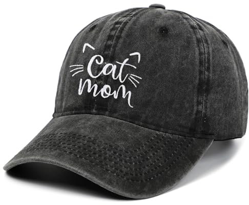 XYIYI Katze Mama Schwarz Vintage Basecap Verstellbare Distressed Washed Baseball Kappe für Damen Herren