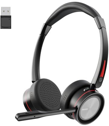 Mairdi Bluetooth Headset, Wireless Headset mit Mikrofon für PC, 40 Stunden Spielzeit Kabelloses Kopfhörer mit Ai Rauschunterdrückung & USB-Dongle für Laptop Handy Büro/Teams/Zoom/Skype
