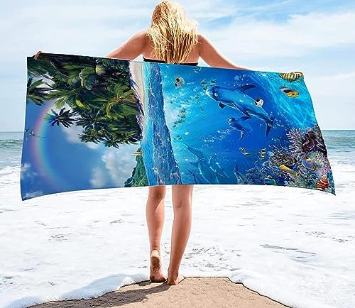 Archipeltier Delphin 70 X 150 cm Microfaser Strandtuch Groß, Sommer Leicht Schnelltrocknend Sandfrei Badetuch Sporthandtuch Strandlaken Reisehandtuch Picknickdecke Für Erwachsene Und Kinder -1Q2D/R5A