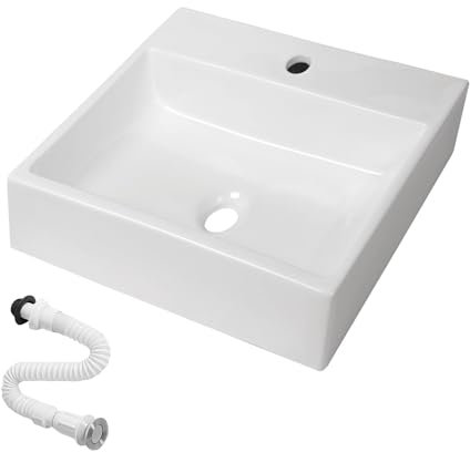 MAGIC SELECT Lavabo en Céramique, Vasque a Poser Blanc, Lavabo de Toilette Anti-Taches, Facile à Nettoyer avec Connexions Standard. Idéal pour la Cuisine ou la Salle de Bain. (32x29x11 CM)