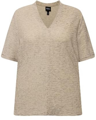 Ulla Popken Damen große Größen Übergrößen Plus Size Sweatshirt, Struktur, V-Ausschnitt, Halbarm graubeige 58+ 829794307-58+