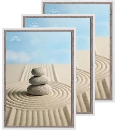 lincoolart Lot de 3 cadres photo en bois - 40 x 60 cm - Blanc - 40 x 60 cm - Avec verre acrylique incassable - Pour dessins d'enfants, images, posters