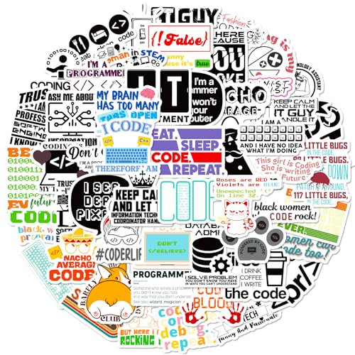 Programmer Developer Stickers for Laptop (50 Pieces), Gift for Children, Teenagers, Adults, Boys, IT Logo C++ Waterproof Vinyl Sticker Stickers for Scrapbook, Skateboard, Car, Luggage