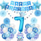 Xietaea Geburtstag Deko 7 Jahre Junge - 53 Stück Blau 7. Geburtstag Dekoration mit Riesen Folienballon Zahl 7, Happy Birthday Girlande, Pompons Papierblumen, Luftballon Deko zum 7. Geburtstagsfeier