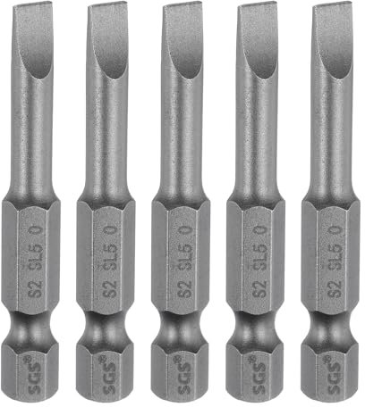 Sourcing Map 5pcs SL5 Magnetic Flat Head Screwdriver Bits, 5mm x 50mm, S2 Steel, Slotted, #2 Screws, 1/4 Hex Shank, Industrial Grade