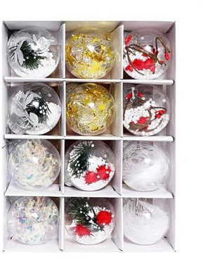 12 Stück Weihnachtskugeln, 6CM Kugeln zum Befüllen, Plastik Transparente Acrylkugeln Zum Befüllen, Christbaumkugel Baumschmuck Weihnachtsbaumkugeln, Weihnachtsbaum Kugeln