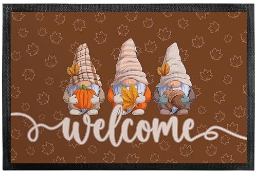 True Statements Deko-Fußmatte „Welcome“ - Herbst-Wichtel - Herbst-Deko für Innen & Außen – rutschfest, extra dünne Türmatte - Eingangsbereich Deko - Geschenk für Freunde und Familie, 60 x 90 cm
