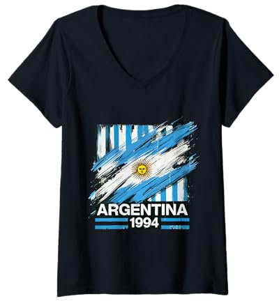Femme Coupe du monde 1994 Argentine T-Shirt avec Col en V