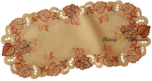 Quinnyshop Herbstlaub Tischläufer Tischdecke Mitteldecke Terrakotta-Orange Gold Braun Gelb Blätter (40 cm x 90 cm)
