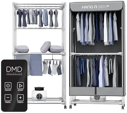 DMD® | Hang'n'Dry Electric Clothes Dryer, 2-Tier Heated Clothes Airer, Energy-Efficient Electric Clothes Airer, 180 Minutes Timer, Auto Power-Off, 15kg Capacity, 1000W (Remote & Pegs)