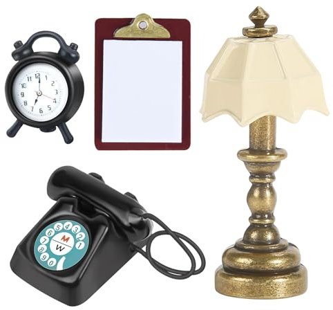 Miniatur Wichtel Zubehör Möbel Puppenhaus Zubehör Wichtel Zubehör Wohnzimmer Miniatur Telefon Miniatur Zwischenablage Miniatur Wecker Miniatur Tischlampe Puppenhaus Möbel für DIY Puppenhaus Dekor