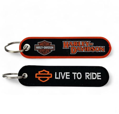 EWIG Lot de 2 porte-clés brodés pour moto Custom | Motos, Motorrad | Amulette Bonne chance Live to Ride | Custom Biker | Broderie professionnelle | Anneau en acier | Harley, Noir , 13 cm