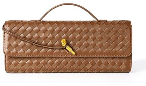 Gewebte Geldbörse für Damen, Abend-Clutch, gewebtes Leder, Umhängetasche, Wildleder-Geldbörse, formelle Abendtasche, Kastanienbraunes gewebtes Leder und Wildleder
