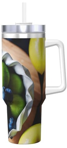 Fruit Picture - Botella de agua de acero inoxidable con aislamiento de doble pared con asa y tapa con popote