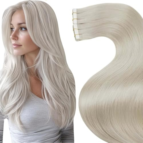 LaaVoo Tape Extensions Echthaar Blond, 35cm Hair Extensions Tape Platinblond Echthaar Extensions Tape Invisible Haarverlängerung Echthaar Tape in Extensions #60 40g 20pcs