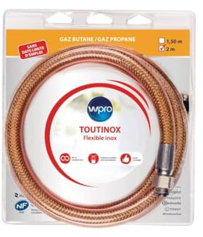 Tuyau de gaz Butane-Propane TOUT INOX 2000mm Four, cuisinière 484000000335 WHIRLPOOL