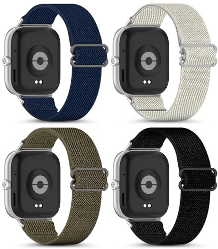 CHANRASI 4 Stück Elastisches Nylon Armband Kompatibel mit Xiaomi Redmi Watch 5/Redmi Watch 4,Stoff Verstellbares Dehnbare Sport Ersatzarmband für Xiaomi Mi Band 8 Pro/Mi Band 9 Pro