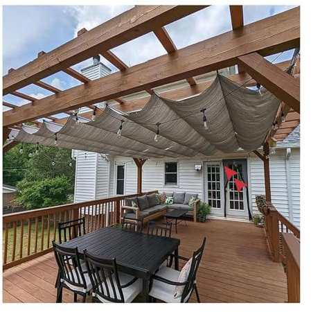 SHUDONGDEN Sun Shade Sail, Anti-uv Sun Protection Roof Wave Awning, Retractable Wave Canopy Pergola Cover with Sliding Track, Retractable Pergola Canopy with Mounting Kit(W3.2*L11m/W10.50*L36.09ft)