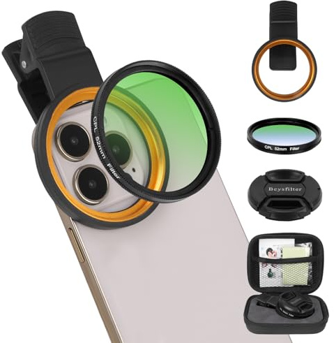 52MM CPL Filter for Phone, Clip-on Circular Polarizing Lens, HD Multi-Coated Optical Glass, Camera Lens Filter Kit Compatible with iPhone 16 15 14, Samsung, Google Pixel and Other Smart Phones