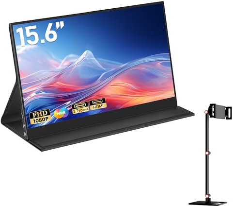 MAGICRAVEN Monitor Portatil Pantalla Portatil 15,6 1080 FHD IPS Pantalla Ordenador Móvil Externa Monitore Altavoz Integrados con HDMI USB C Monitor para Laptop PC Mac Teléfono X-Box PS45 con Soporte