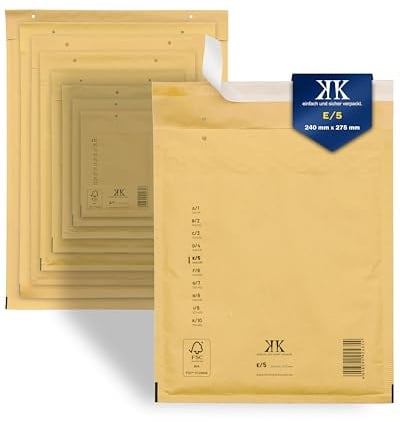 KK Verpackungen Luftpolster-Versandtaschen | 300 Stück, E5 E/5 Luftpolsterumschläge 240 x 275 mm Braun | Luftpolstertaschen selbstklebend