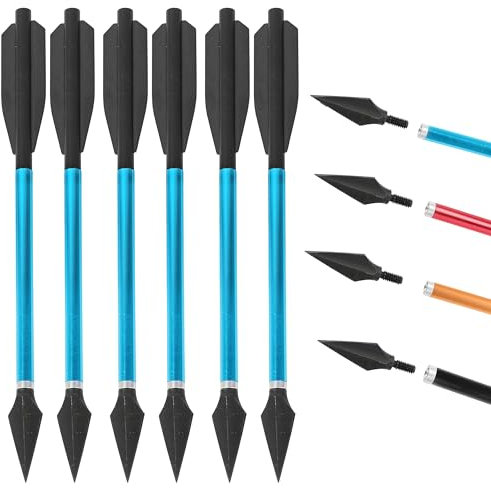 Poearcus Tiro con Arco Ballesta Pernos 6,7 Pulgadas Aluminio Ballesta Flecha Broadhead Flechas de Tiro al Aire Libre Pesca Objetivo práctica Paquete de 6/12 Piezas (6, Azul)