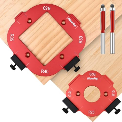 IMeanTop Oberfräsen-Eckradius-Schablone mit 2 Zier-Bits, Aluminiumlegierung, Radiusvorrichtung, Fräserschablonen für Holzbearbeitung, R10/R15/R20/R25/R30/R35/R40/R50, Verwendung mit Frästisch