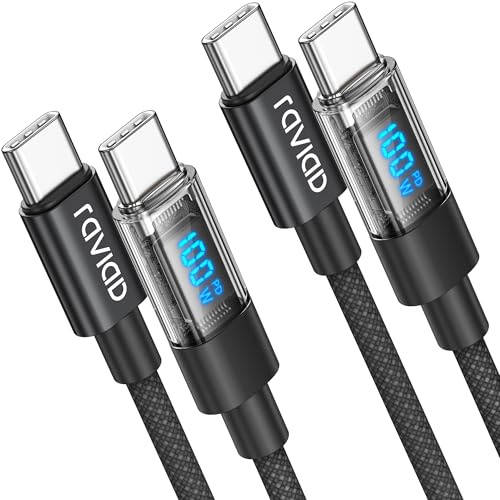 RAVIAD Cable USB C a USB C Carga Rapida 100W [2Pack 1M] Cable Cargador Tipo C PD 5A QC3.0 con E-Mark Chip Cable Tipo C para iPhone 16/15 Pro Max, Galaxy S25 S24 S23, MacBook, Pad, Google Pixel - Negro