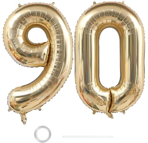 GoldRock XXL Luftballon 90 Geburtstag Deko Weißgold, 40 Zoll Ballon Deko 90 Geburtstag Frau Mann, Zahlen Luftballons Geburtstage 90,Geburtstagsdeko 90 Jahre,Folienballon 90 für Jubiläum,90 Luftballon