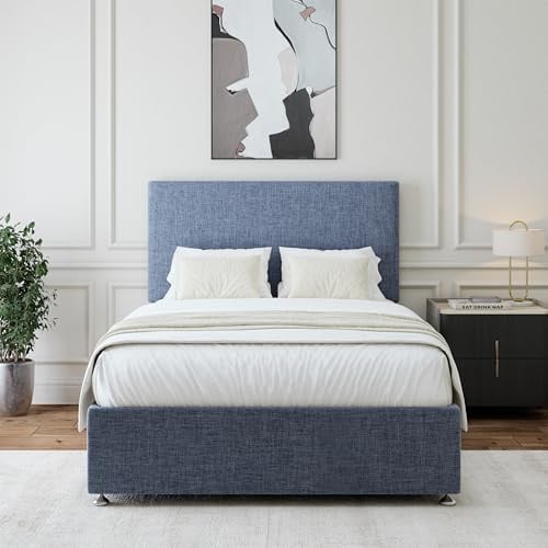 Bedmaster Linen Divan Bed Base With Storage And Plain Headboard - Colour And Size Options (Midnight 2 Drawer, Super King)