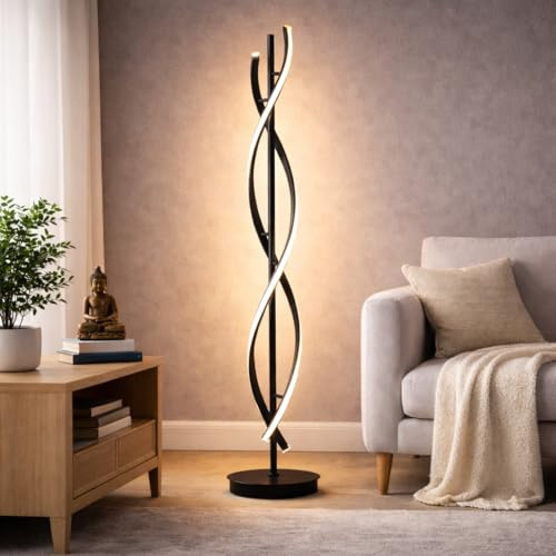 Arcadia Moderne LED-Stehleuchte Zeitgenössisches Design - Stehlampe Wohnzimmer Schlafzimmer Büro, Elegante Inneneinrichtung 120 cm - Warm-/Kaltweiß (Schwarz)