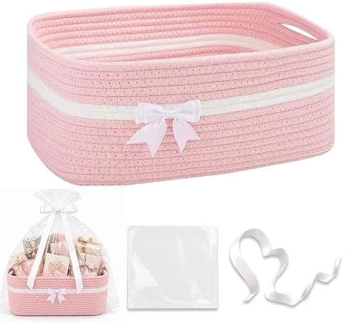 KBIBCK Geschenkkorb Leer Groß mit Geschenktüten und Bändern, 34x25x15 cm | Präsentkorb Leer, Geflochten mit Griffen, Aufbewahrungskorb, Korb für Geschenke, Deko-Korb für Geburtstag,Hochzeit,Babyparty