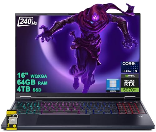 Acer Predator Helios Neo 16S AI Ordinateur portable de jeu 16 2560 x 1600 OLED 240 Hz (100 % DCI-P3) Intel 24-core Ultra 9 275HX 64 Go DDR5 4 To SSD GeForce RTX 5070 Ti GDDR7 DLSS4 (jusqu'à 992 AI