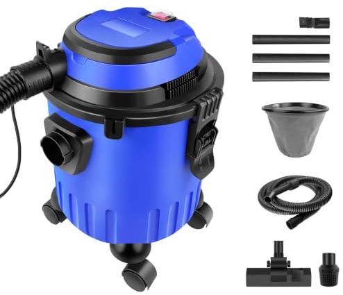 WELAIRICH 2000W Wet and Dry Vacuum Cleaner, Industrial Vacuum Cleaner, 15L Container Power Take Off Tub Hoover, 1.5m Hose, 2 Nozzles, 1 Brush, 4 Caster Wheels for Home Car Carpet Workshop (Blue)