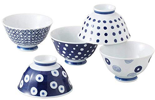 Saikai Pottery Traditional Japanese Indigo Blue Porcelain Bowls (5 Bowls 5 Patterns Set) 13303 from Japan