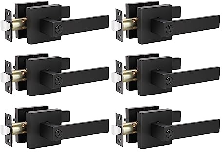KNOBWELL 6 Pack Door Handles Black, Privacy Door Lever Bed and Bath Leverset Lockset, Left or Right Handing, Matte Black Finish