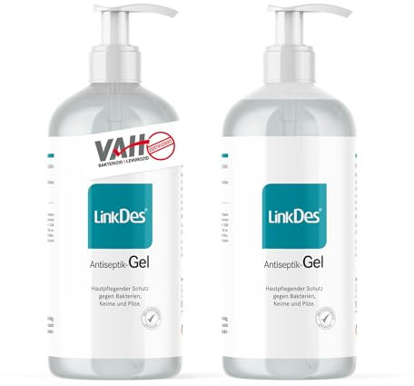 LinkDes® Antiseptik Gel, VAH gelistet, klebt nicht an den Händen, Desinfektionsgel, begrenzt viruzid EN 14476 (2er Pack)