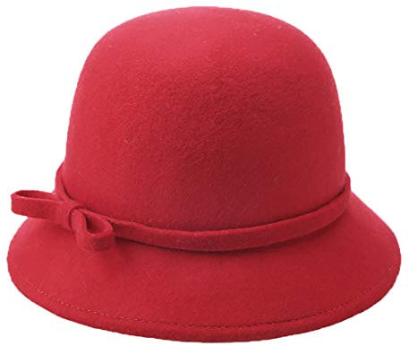 Boomly Damen Filzhut Vintage Weich Wollmütze Elegant Kirchenhut Glocke Eimer Hut Wintermütze Beiläufig Fischerhut (Rot)
