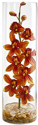 Nearly Natural 1720-BG Cymbidium-Orchidee, zylinderförmig, Seidengestecke, Burgunderrot burgunderfarben